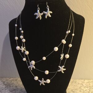 Silver and Pearl Starfish Necklace Set